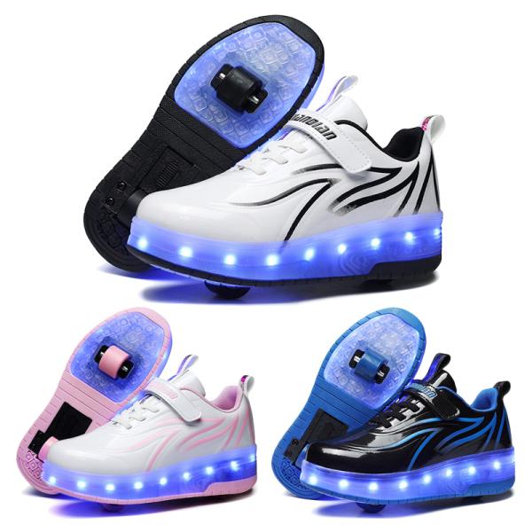 品番：amg08素材：PUレザー、ソール:TPR留め具のタイプ：マジックテープバッテリー：USB充電式原産国：中国カラー：ブラック+ブルー、ホワイト+ブラック、ホワイト+ピンクサイズ：29/内寸18.5cm、30/内寸19cm、31/内寸1...