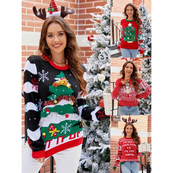 クリスマス セーター レディース  丸首 秋冬 厚手 ニット セーター クリスマス トップス あったかい プレゼント 贈り物 かわいい お歳暮 お正月 aw461