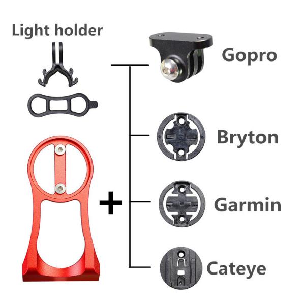 KOCEVLO コンピューターマウント アルミ ブラック レッド 多機種対応 Garmin Cateye Bryton ヘッドライト/GOPROアクションカメラホルダー付 kcvm18
