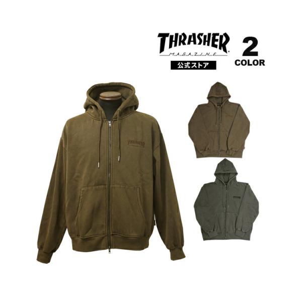 SALE スラッシャー ジップパーカー THRASHER PIGMENT FULL ZIP HOODIE SWEAT PARKA ピグメント加工 ジップアップ パーカ フルジップ スウェット