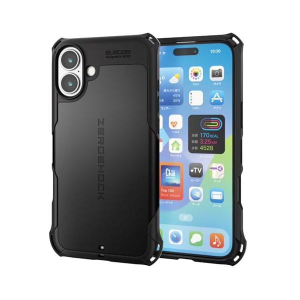 エレコム iPhone 16 Plus ケース 耐衝撃 衝撃吸収 ZEROSHOCK  ハニカム構造 4つ角ダンパー PM-A24BZEROBK