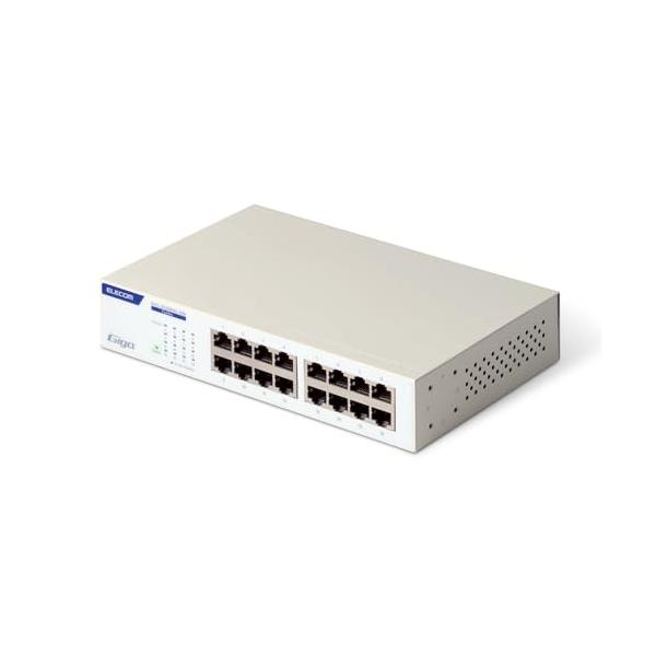 他サイト： エレコム スイッチングハブ ギガビット 16ポート 電源内蔵 金属筺体 簡易パッケージ EHC-G16MN2A-HWの商品画像