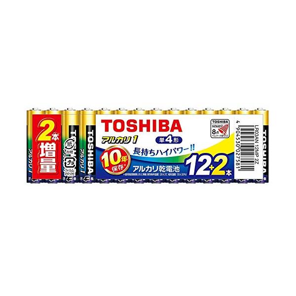 他サイト： 東芝(TOSHIBA) アルカリ乾電池 単4形 14本(12本+2本増量) 1.5V 液漏れ防止構造 アルカリ1 LR03Aの商品画像