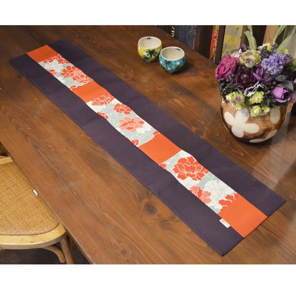 テーブルランナー 28cm×120cm 牡丹づぐし赤 紫 ほにや 和柄 和風 裏無地 リバーシブル テーブルセンター ポリエステル 花柄 洗濯