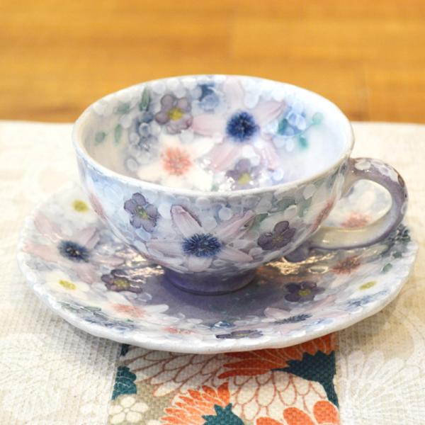 工房ゆずりは カップ＆ソーサー 彩紫小花 瀬戸焼 花柄 優しい感性 女性