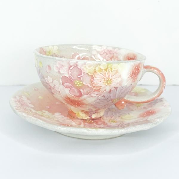 工房ゆずりは カップ＆ソーサー 紅彩花雅 瀬戸焼 花柄 優しい感性 女性