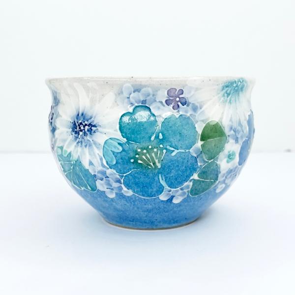 工房ゆずりは 福々碗 青彩白花 瀬戸焼 花柄 優しい感性 女性だけ