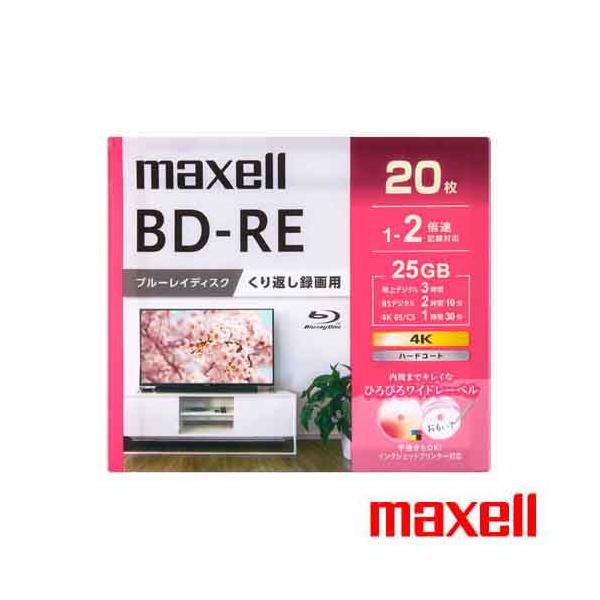 【商品型番】BEV25WPG.20S【入　数】20枚【規格】BD-RE【録画タイプ】くり返し録画【記憶容量】25GB（1層）【録画時間】地上デジタル：3時間（180分） / BSデジタル：2時間10分（130分） / 4K BS/CS：1時...