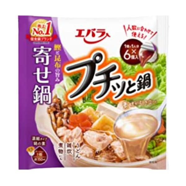 ■商品説明エバラ プチッと鍋 寄せ鍋 23gx6個うすくち醤油をベースに、鰹と昆布の旨味とほんのり生姜を効かせた味わいに仕上げました。【原材料】醤油(国内製造)、砂糖、食塩、鰹エキス、昆布エキス、みりん、りんご酢、生姜エキス、調味料(アミノ...
