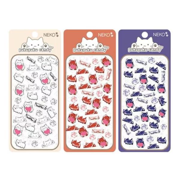 お試し1枚】NEKOぷくぷくキャンディシール【ホワイト】 かわいい 立体