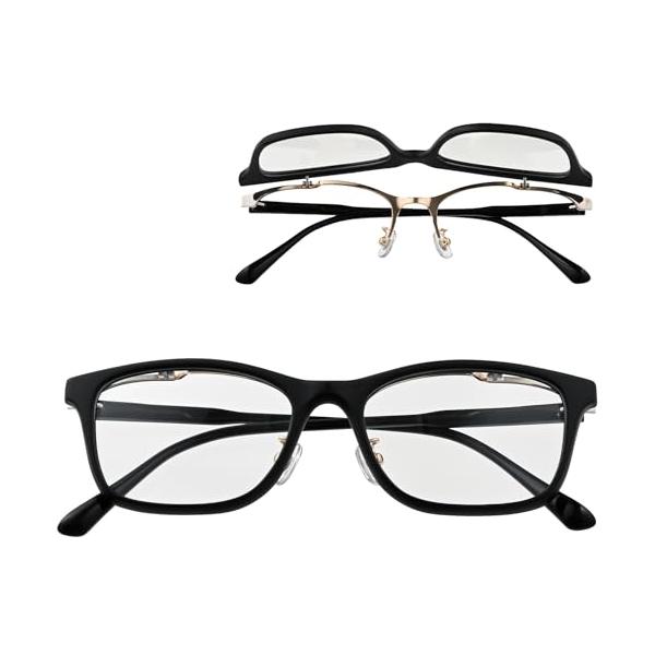 meigan 老眼鏡 跳ね上げ式 おしゃれ 軽量 メンズ レディース ブルーライトカット 非球面レンズ ケース付き 読書グラス ブラック 度数+