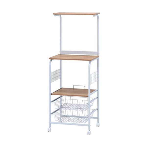 シンプル、ナチュラルホワイト/ナチュラル/幅51.5cm/14691・Color:ホワイト/ナチュラルPatternName:レンジワゴン_ハイタイプ・パッケージ個数:1・移動ラクラク たっぷり収納できるレンジワゴン・サイズ:幅51.5×奥...