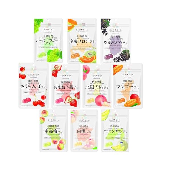 -/10個 (x 1)/4580798045767・FlavorName:人気10種・ニッポンエールのグミ売れ筋10種を詰め合わせました。・長野県産シャインマスカットグミ、北海道産夕張メロングミ、岩手産山葡萄グミ、山形県産さくらんぼグミ、福...