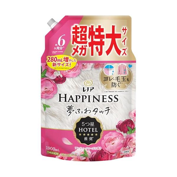 他サイト： レノア ハピネス 夢ふわタッチ 柔軟剤 アンティークローズ 詰め替え 1900mL 大容量の商品画像
