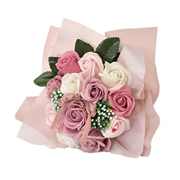 他サイト： ポピー名古屋 ソープフラワー シャボンフラワー 造花 ギフト プレゼント 12輪ブーケ バラ 花束 約26cm クリアバッグ付き SBL-11の商品画像