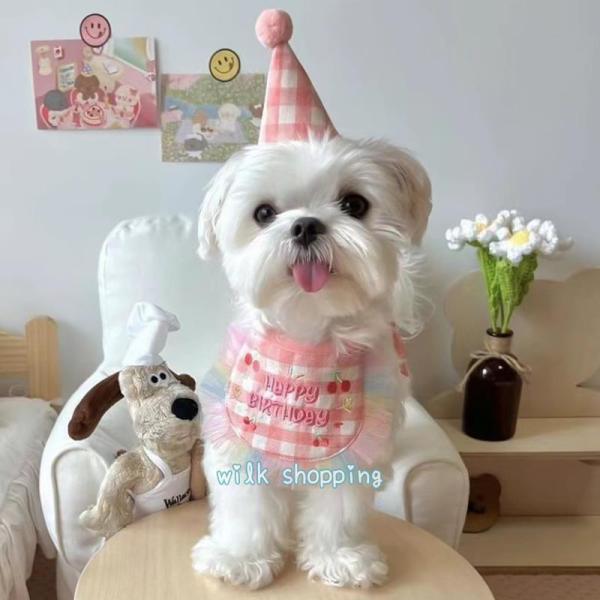 犬用スタイ 誕生日 帽子セット 犬 猫 グッズ ハッピーバースデー よだれかけ お祝い 写真 撮影 コスプレ 洋服 可愛い ペットグッズ 小型犬