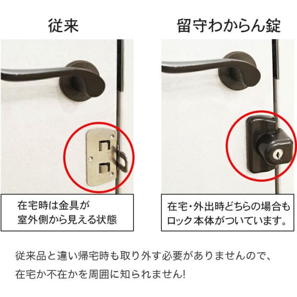 補助錠 玄関 工事不要 賃貸 防犯グッズ 鍵 留守わからん錠 一般扉用 No．555 11010006防犯・防災専門店 あんしん壱番