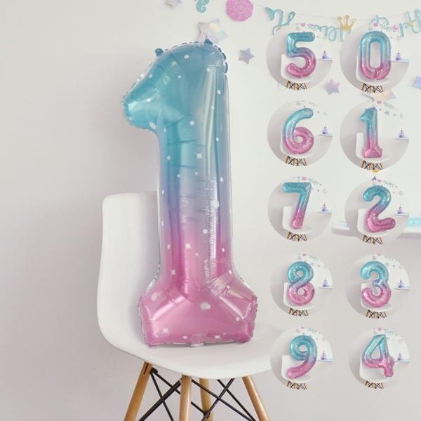 レインボー柄数字バルーン　特別な日、かわいい数字の飾りつけで素敵な思い出に男の子・女の子の誕生日パーティーの飾り付けレインボーカラーの数字風船高さ：約90cm14時までのご注文で当日発送（即納）（ただし、発送日：月、火、木、金）オシャレなデ...