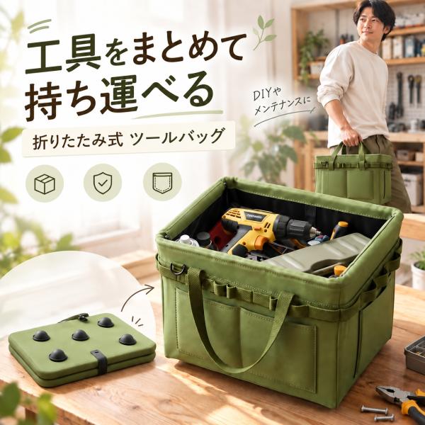工具バッグ ツールバッグ 工具収納バッグ 折りたたみ 大容量 自立式 持ち運び 工具入れ 道具入れ 収納バッグ 外ポケット サイドホルダー付き
