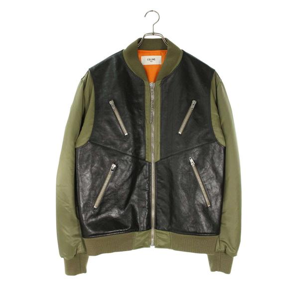 セリーヌ サイズ:52  2W668889O レザーヨーク切替ボンバーブルゾン 中古 SB01 CELINE（セリーヌ） ブルゾン サイズ:52 2W668889O レザーヨーク切替