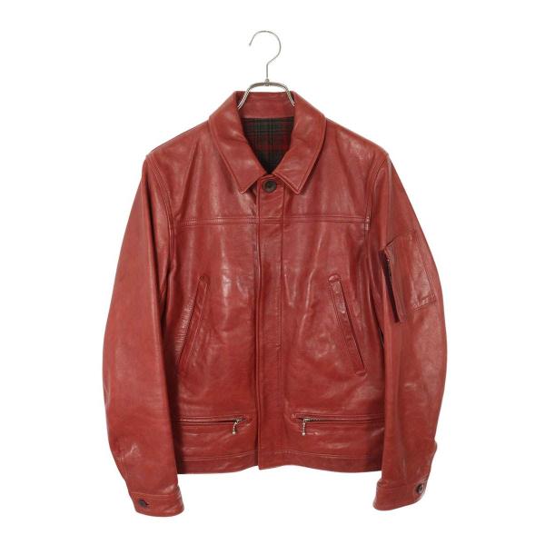 アンダーカバイズム サイズ:3  L4204-1 裏地チェックシングルライダースカウレザージャケット 中古 BS99 UNDERCOVERISM（アンダーカバイズム） サイズ:3 L4204-1 裏地チェック