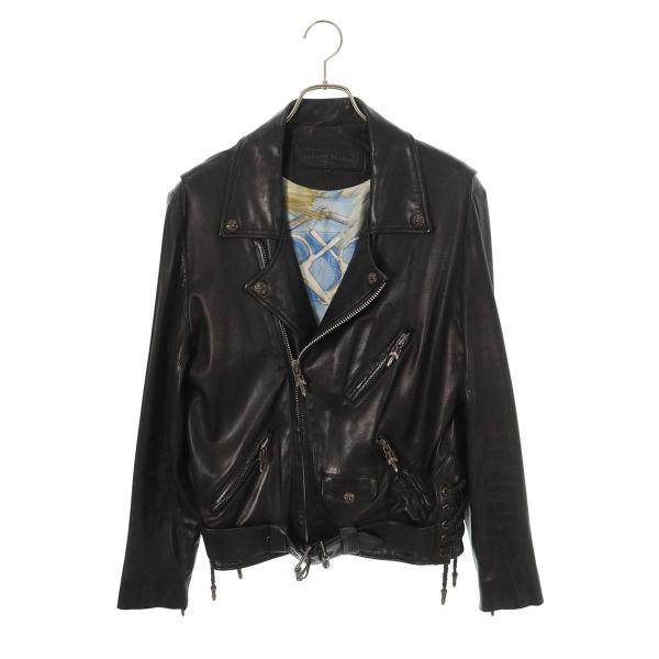 クロムハーツ サイズ:M  JJ DEAN HERMES JJディーン 裏地エルメスダガージップライダースレザージャケット 中古 SJ02 CHROME HEARTS（クロムハーツ） レザージャケット サイズ:S JJ DEAN
