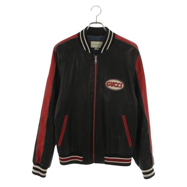 グッチ サイズ:48  523526 XG649 ロゴパッチヴァーシティレザージャケット 中古 OM10 GUCCI（グッチ） サイズ:48 523526 XG649 ロゴパッチヴァーシティ