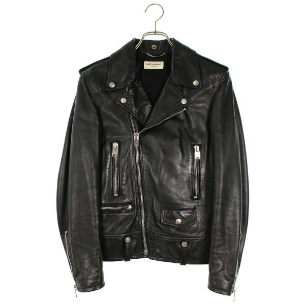 【再値下げ】SAINT LAURENT ブラックレザー ジャケット 46 再値下げ】SAINT LAURENT ブラックレザー ジャケット 46 Saint Laurent