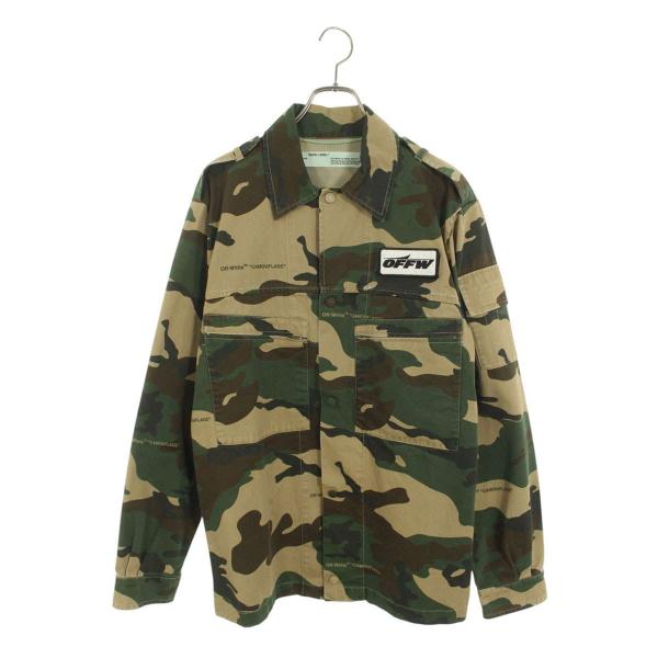 オフホワイト サイズ:M  OMGA063E18A30003 バックロゴ刺繍パッチワークカモフラシャツブルゾン 中古 BS99 off white（オフホワイト） サイズ:M OMGA063E18A30003 バックロゴ刺繍