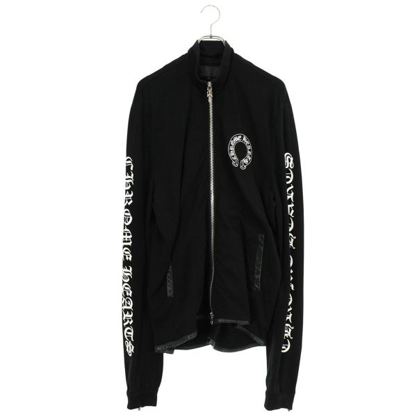 クロムハーツ サイズ:L TRACK JACKET レザー切替カシミヤ混ダガージップジャージブルゾン 中古 SJ02 CHROME HEARTS（クロムハーツ） サイズ:L TRACK JACKET レザー切替