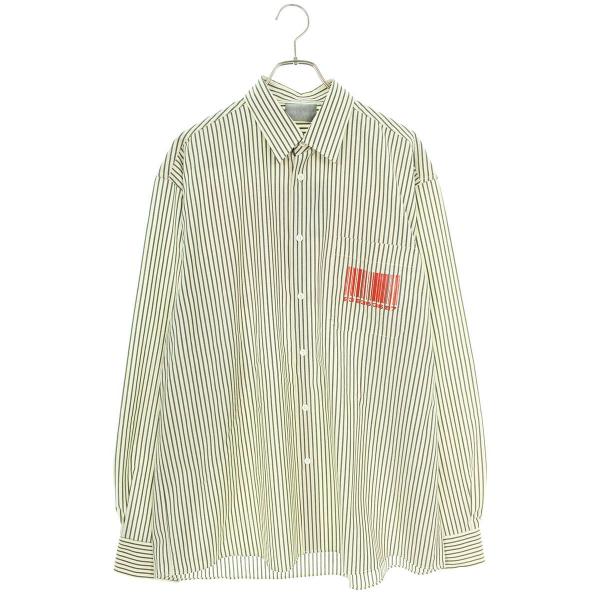 ブイティーエムエヌティーエス サイズ:M  VL12SH350V バーコードロゴプリントストライプ長袖シャツ 中古 BS99 rinkan_10312-231019-0048