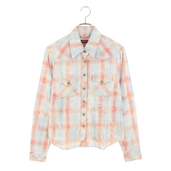 クロムハーツ サイズ:M 袖BSフレアパッチチェック柄長袖シャツ 中古 GZ11 CHROME HEARTS（クロムハーツ） サイズ:M BSフレアパッチチェック長袖