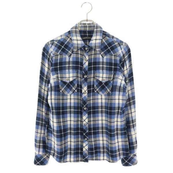 クロムハーツ クロスパッチ付きクロスボールボタンチェック長袖シャツ レディース M クロムハーツ Chrome Hearts クロスボールボタンチェック柄長袖シャツ