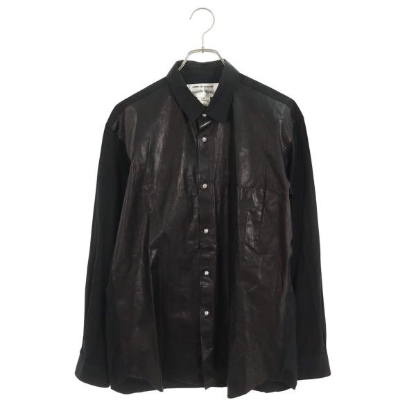 クロムハーツ  コムデギャルソン サイズ:M  CDG-CH04 フロントレザー切替クロスボールボタン長袖シャツ 中古 NO05 CHROME HEARTS（クロムハーツ） 長袖シャツ コムデギャルソン サイズ:M
