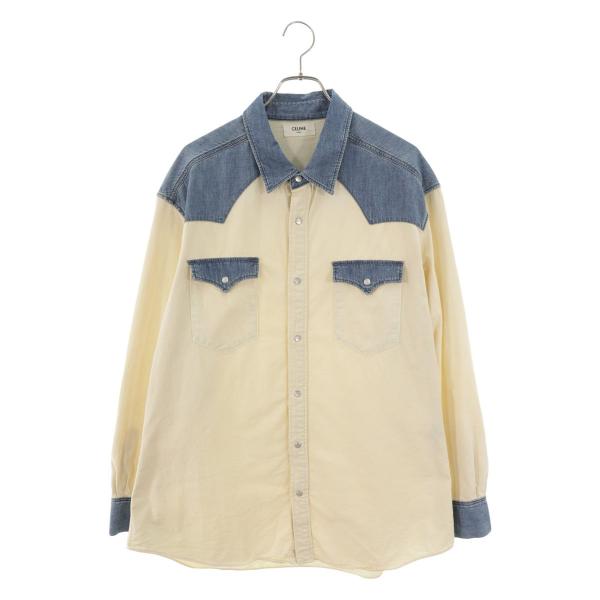 セリーヌ  2T227362M デニム切替オーバーサイズウエスタン長袖シャツ メンズ XS CELINE（セリーヌ） 長袖シャツ サイズ:XL 2T227362M デニム切替