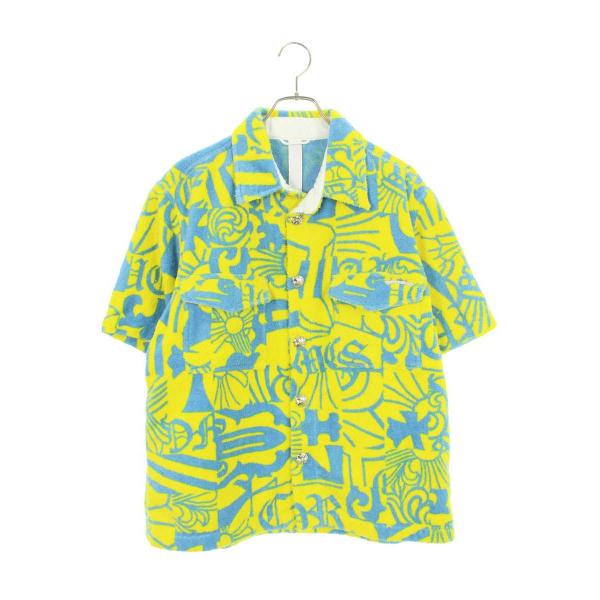 クロムハーツ サイズ:M  THE 69 クロスボタンパイル地総柄半袖シャツ 中古 SJ02 CHROME HEARTS（クロムハーツ） 半袖シャツ サイズ:M THE 69 クロス