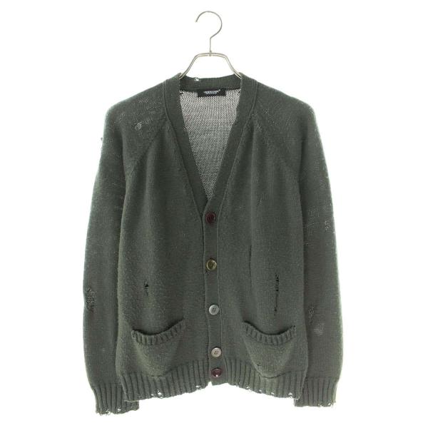 UNDERCOVER ダメージ加工 カーディガン サイズ3 グリーン UNDERCOVER アンダーカバー カーディガン 21SS サイズ:3