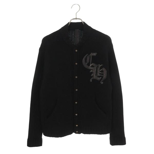 クロムハーツ サイズ:S CHレザーパッチクロスボールボタンカシミヤニットカーディガン 中古 SS07 CHROME HEARTS（クロムハーツ） サイズ:S CHレザーパッチクロスボール