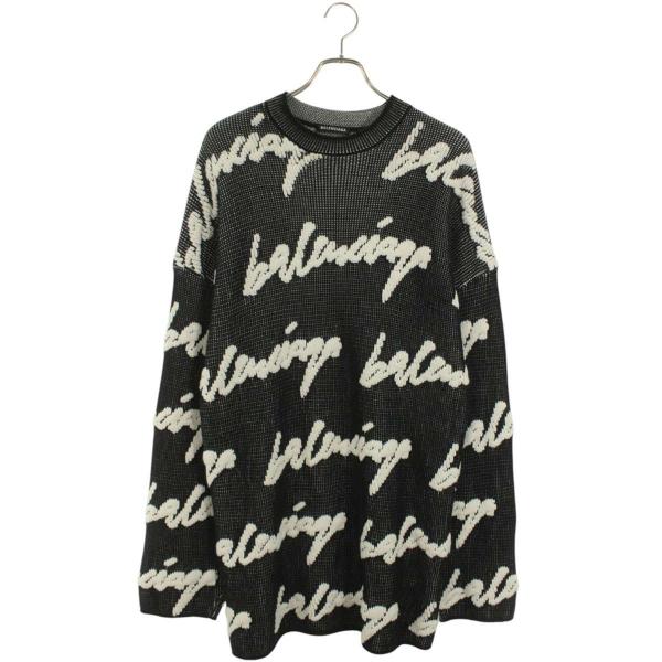 バレンシアガ サイズ:S 20AW 625985 T3180 3Dスクリブルロゴオーバーサイズクルーネックニット 中古 OM10 rinkan_10416-250720-0303