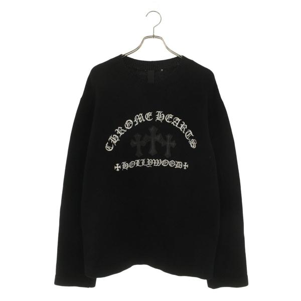 クロムハーツ サイズ:M SAILIN ON CHSMR ロゴ刺繍セメタリークロスパッチカシミヤニット 中古 SJ02 CHROME HEARTS（クロムハーツ） サイズ:M SAILIN ON CHSMR ロゴ刺繍
