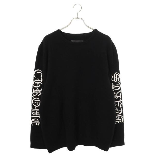 クロムハーツ サイズ:L 袖ロゴ刺繍カシミアニット 中古 OK15 CHROME HEARTS（クロムハーツ） サイズ:XL 袖ロゴ刺繍カシミアニット