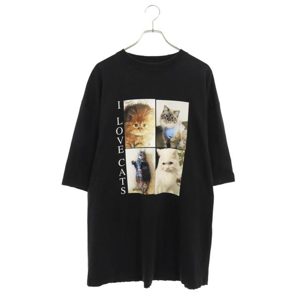 【美品】21SS バレンシアガ　フリーメイソン　ダメージTee 641614 バレンシアガ 641614 TJVG8 I LOVE CATSプリントダメージ加工Tシャツ