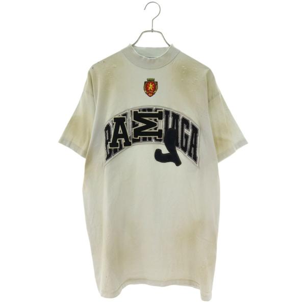 バレンシアガ サイズ:1  23SS  739028 TOVN2 クラッシュダスト加工ワッペンTシャツ 中古 OM10 BALENCIAGA（バレンシアガ） サイズ:1 23SS 739028 TOVN2 クラッシュ