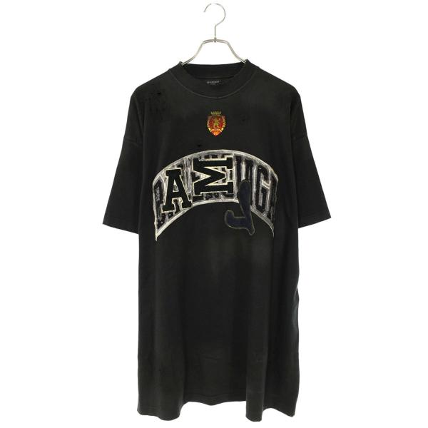 バレンシアガ サイズ:3  23SS  739028 TOVN2 クラッシュダスト加工ワッペンTシャツ 中古 SB01 BALENCIAGA（バレンシアガ） Tシャツ サイズ:3 23SS 739028 TOVN2