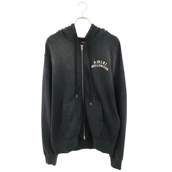 アミリ ボーンプリント パーカー 黒 L AMIRI（アミリ） サイズ:L 25AW ヴィンテージ加工フロッキーロゴジップ