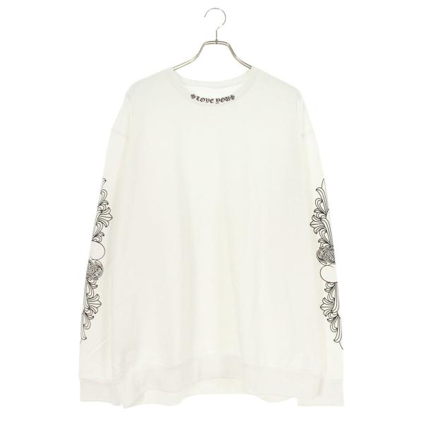 クロムハーツ サイズ:L  LOVE YOU CREW SWTSHRT 袖フローラルクロスハートプリントスウェット 中古 SJ02 CHROME HEARTS（クロムハーツ） スウェット サイズ:XL LOVE YOU CREW