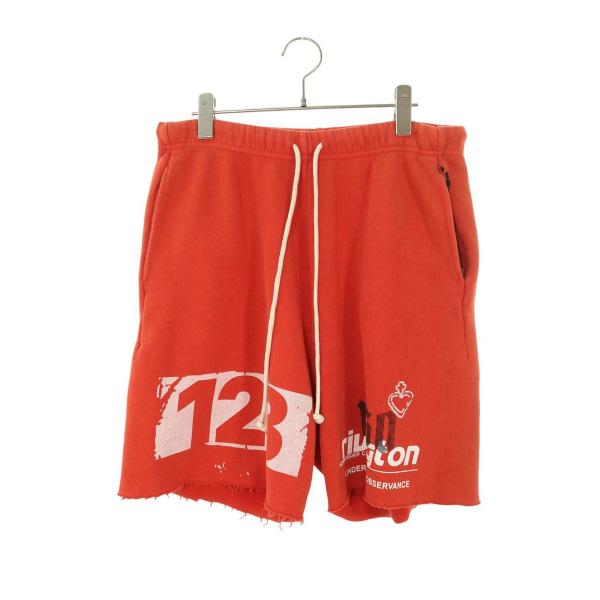 リヴィントンロイレビス サイズ:L MEMBERSHIP USO SHORT ロゴプリントカットオフスウェットハーフパンツ 中古 BS99