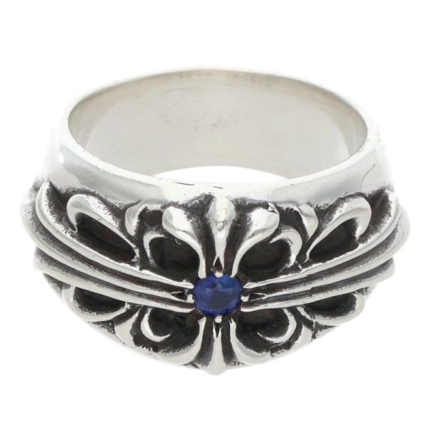 クロムハーツ  FLRL CRS 1SAP/フローラルクロス 1サファイア/シルバーリング メンズ 19号 CHROME HEARTS（クロムハーツ） 19号 FLRL CRS 1SAP フローラルクロス