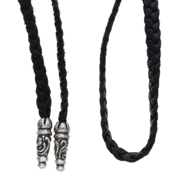 クロムハーツ LEATHER BRAID ラージスクロールレザーブレード シルバーネックレス 中古 FK04