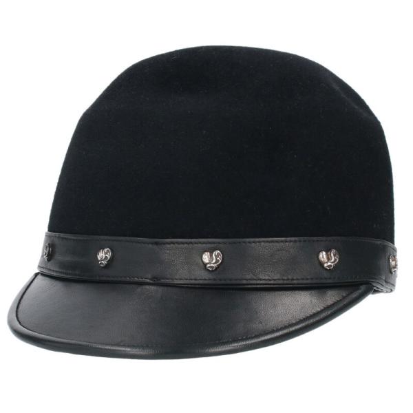 クロムハーツ サイズ:S レザー切り替えハートボタン帽子 中古 SJ02 CHROME HEARTS（クロムハーツ） 帽子 サイズ:S レザー切り替えハート